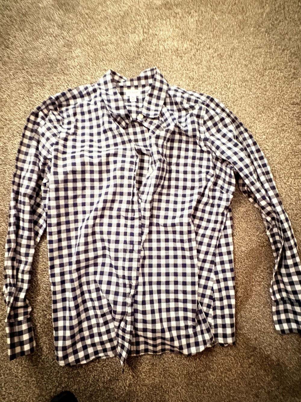 J. Crew Navy and White Gingham Button-Down Shirt